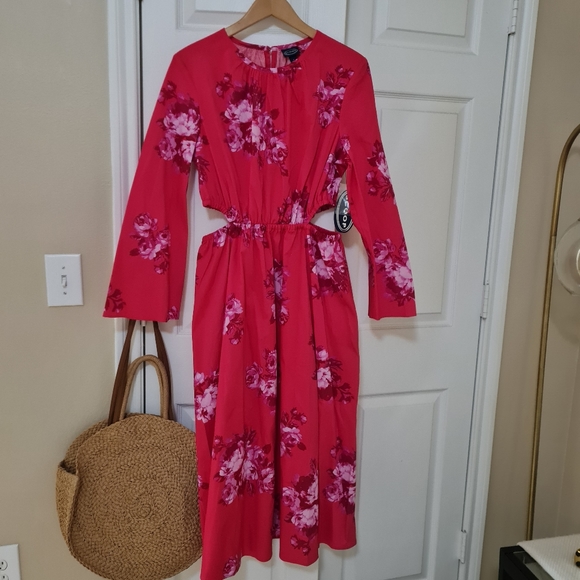 Scoop Women's Side Cut Out Midi Dress with Long, Color Pink Sz Large - Picture 5 of 8